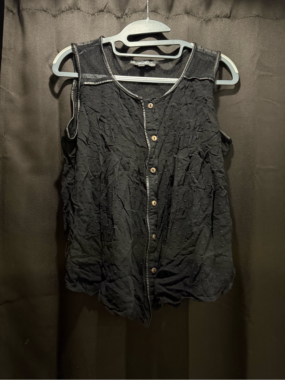 Miss Me Black Sleeveless Button-Front Textured Top